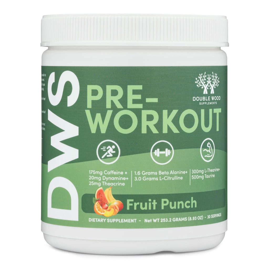 Pre Workout pulver til mænd og kvinder (30 Servering af koffein, Beta Alanine, L- Citrullin, Dynamin, L- Theanine, Taurine, Theacrine, & Mere) Pre workout Powder med Scoop ved Double Wood (Fruit Punch)