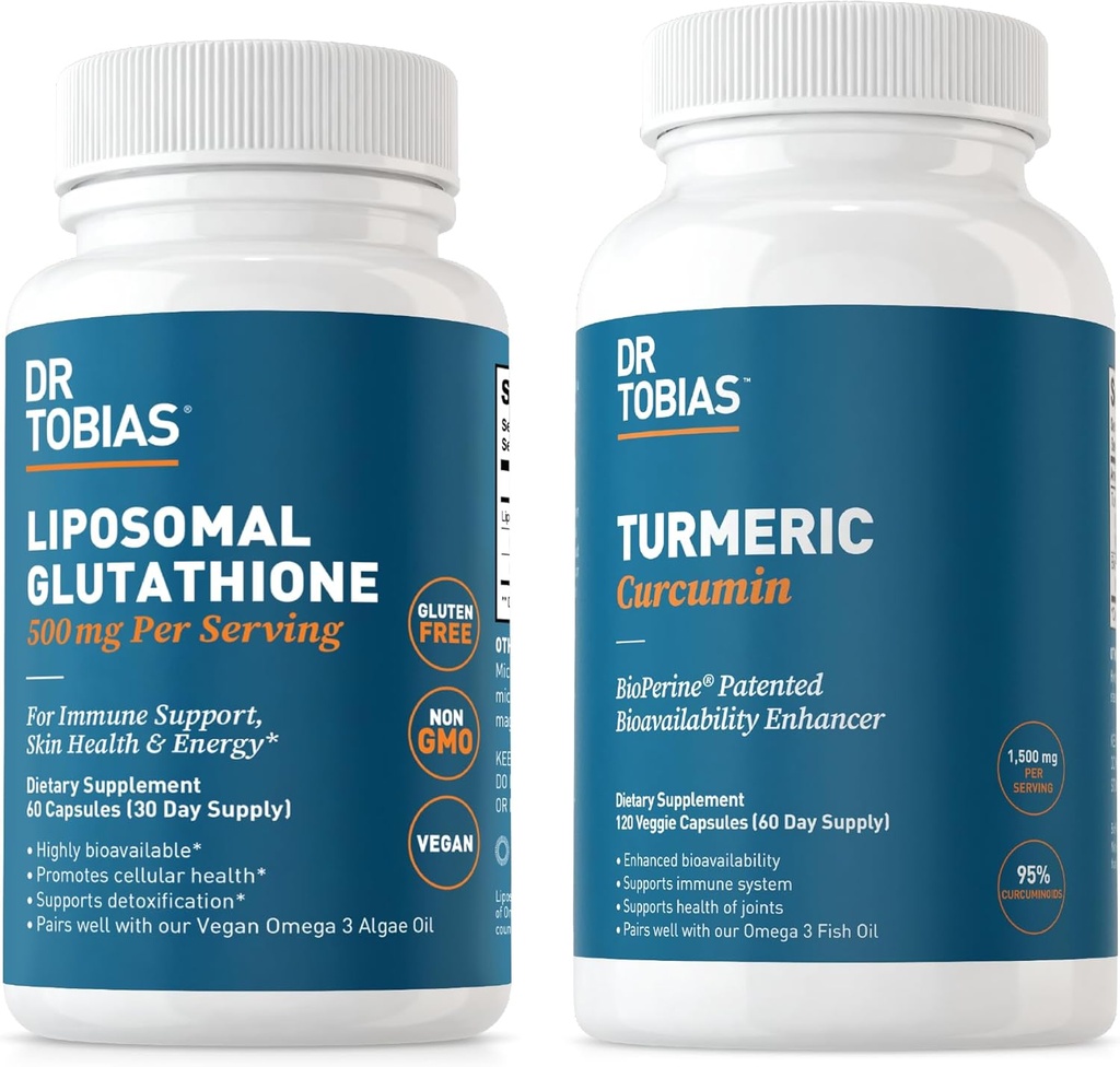 Dr. Tobias Turmeric Curcumin and Liposomal Glutathione - Supports Joint Health, Immune Function, and Skin Vitality - Vegan, Non-GMO