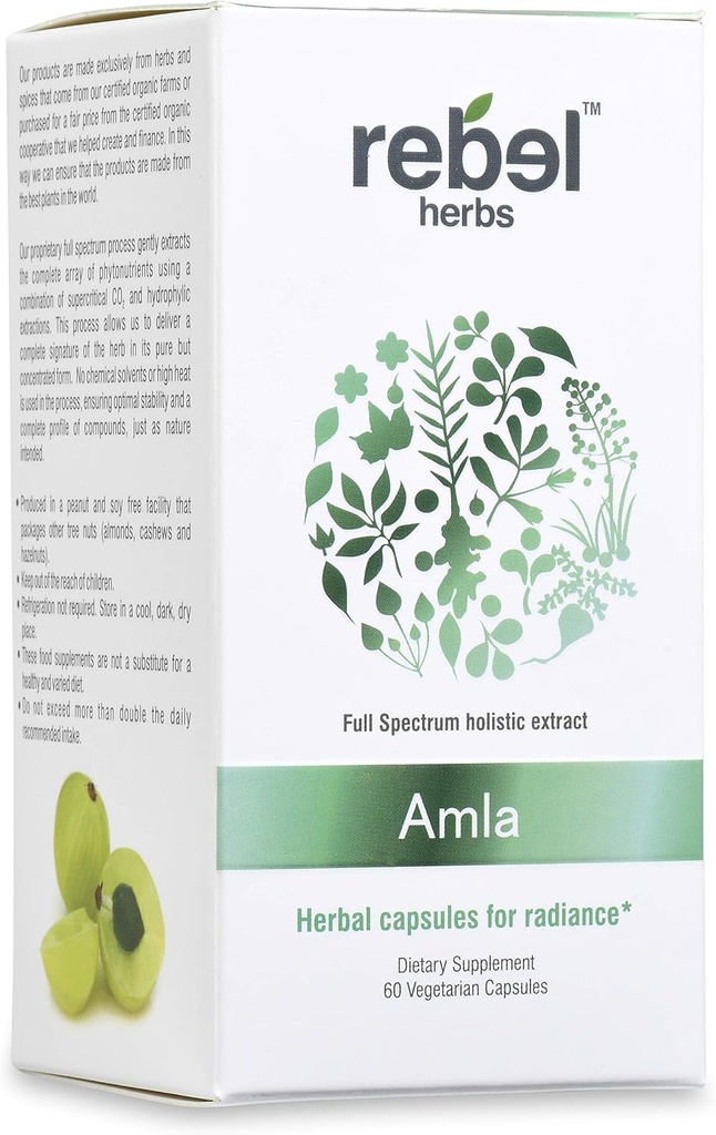 Rebel urter Amla Kapsler (Amalaki) - immunforsvar, Vegan, Gluten- Free, Ayurvedic, Antioxidant, Certified Organic Amla