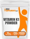 BulkSupplements.com Vitamin K1 Powder - Vitamin K1 supplement til ben og hjerte sundhed support - Gluten Free, 10mg per Serving, 250g (8.8 oz) (Pack of 1)