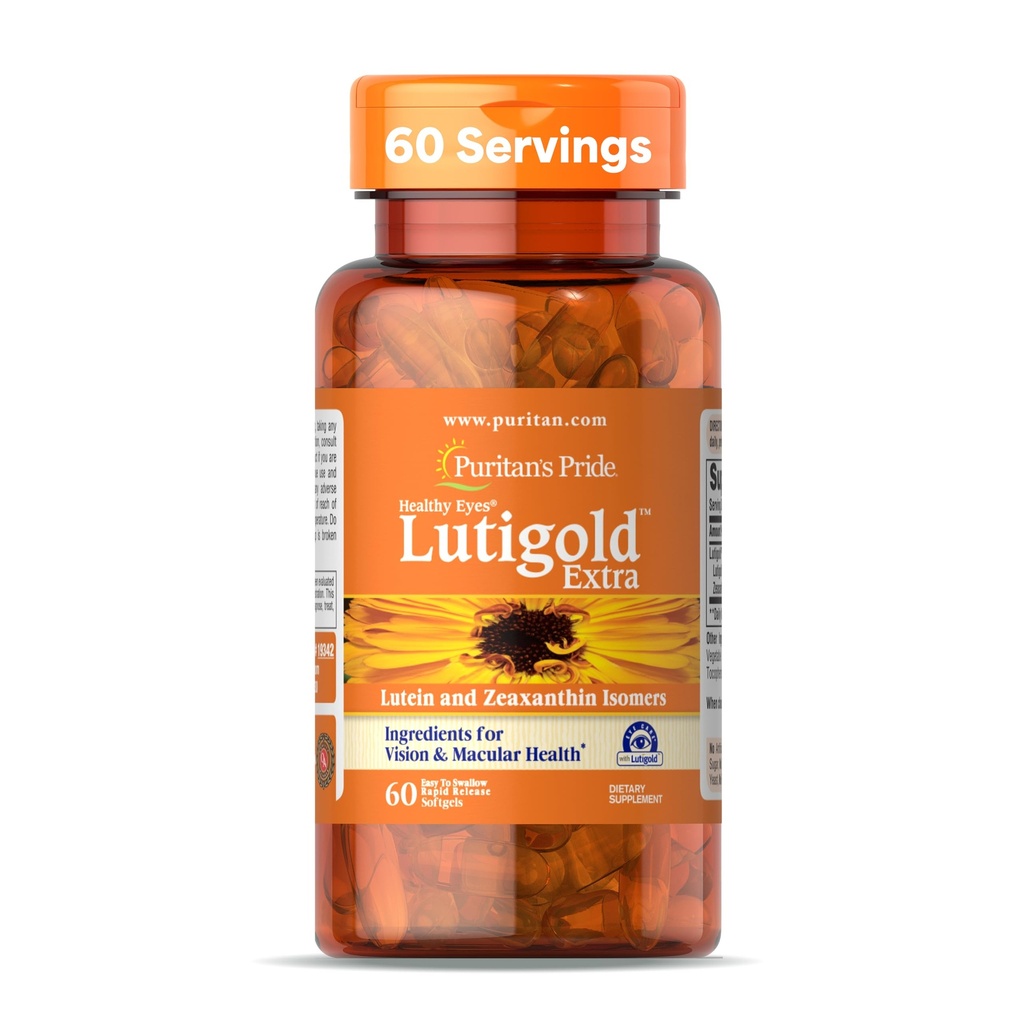 Puritan 's Pride Premium Sunde Øjne Lutigold ™ Extra Lutein med Meso-Zeaxanthin og Zeaxanthin til mænd og kvinder, Vision Health Support, 2 måneder Supply, 60 Easy- to- Swallow Rapid Release Softels
