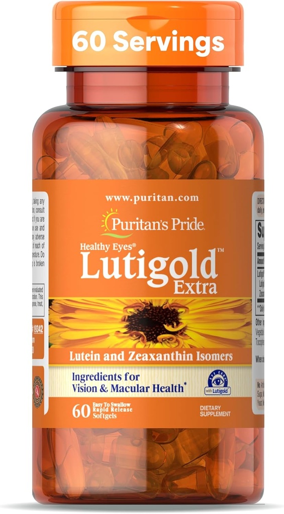 Puritan 's Pride Premium Sunde Øjne Lutigold ™ Extra Lutein med Meso-Zeaxanthin og Zeaxanthin til mænd og kvinder, Vision Health Support, 2 måneder Supply, 60 Easy- to- Swallow Rapid Release Softels