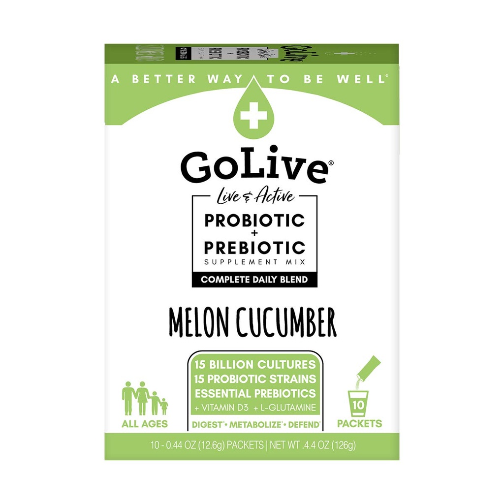 Golive Probiotika til voksne og børn, Melon og Cuckumber, 10ct- Probiotika til voksne og børn, Prebiotic Fiber til Gut og fordøjelsessygdomme, Anbefalet af læger og diætianere