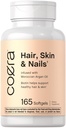 Coera Hår, Hud og negle Vitaminer Mex124; 165 Softgels Mex124; med Biotin, Collagen & Marokkansk Argan Oil Mex124; Non- GMO & Gluten Free Supplement for mænd og kvinder