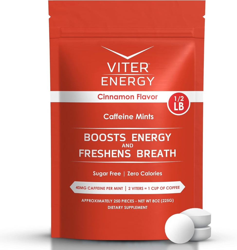 Viter Energy 40mg koffein mints - Sugar Free, B Vitaminer, Vegan, øger hurtig energized Alert Focus, Kaffeined Nootrope Supplement Pills (kanel flavor, 8oz, Bulk Bag)