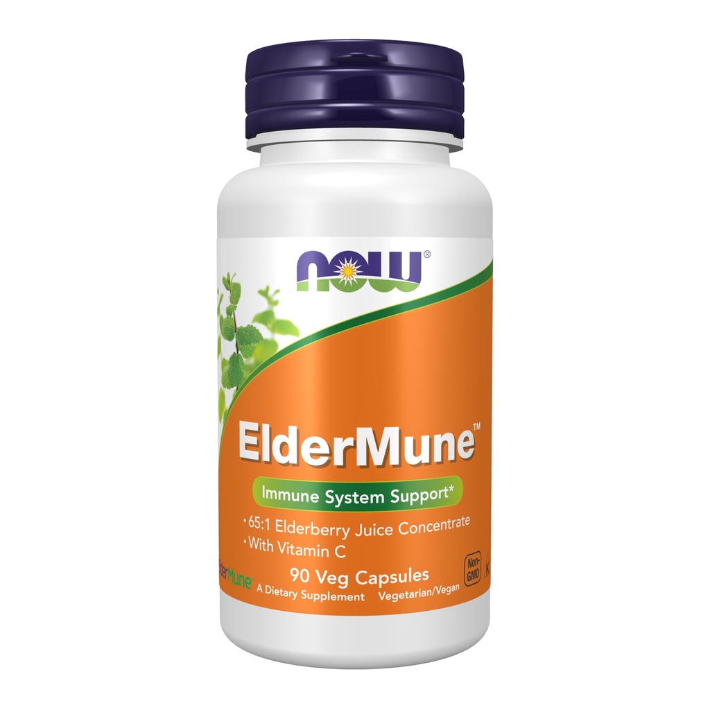 Now Foods Supplements, ElderMune 65: 1 Elderberry Juice Koncentrat med C-vitamin, immunsystem support, 90 Veg kapsler