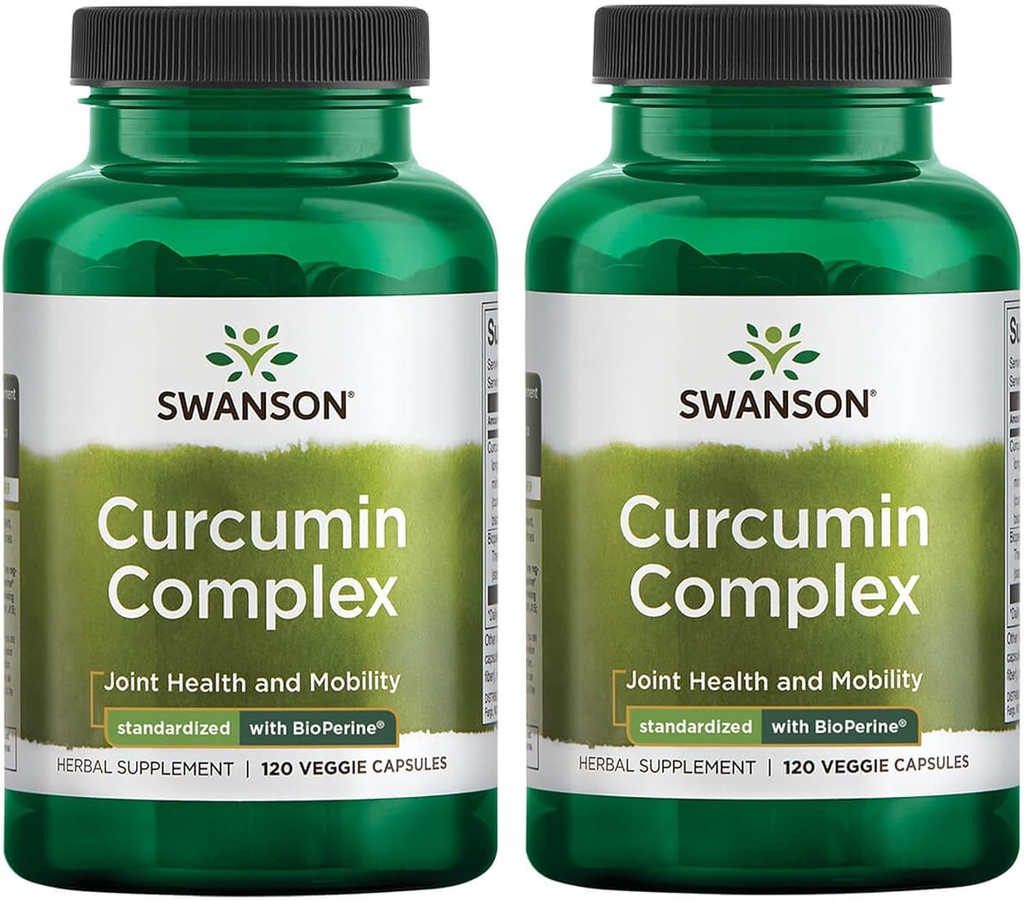 Swanson Curcumin Complex - Herbal supplement støtte fælles sundhed, mobilitet & fysisk funktion - Standardiseret med BioPerine for maksimal absorption - (120 Veggie kapsler) (2 Pack)