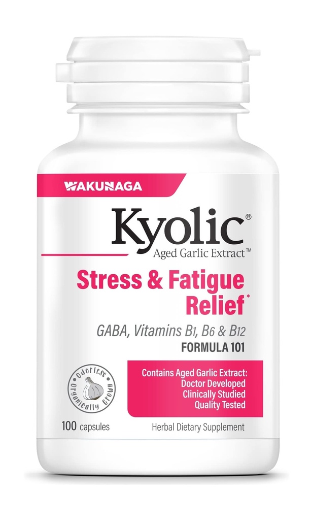 Kyolsk aged hvidløg Extract Formel 101, Stress og Træthed Relief, 100 kapsler.