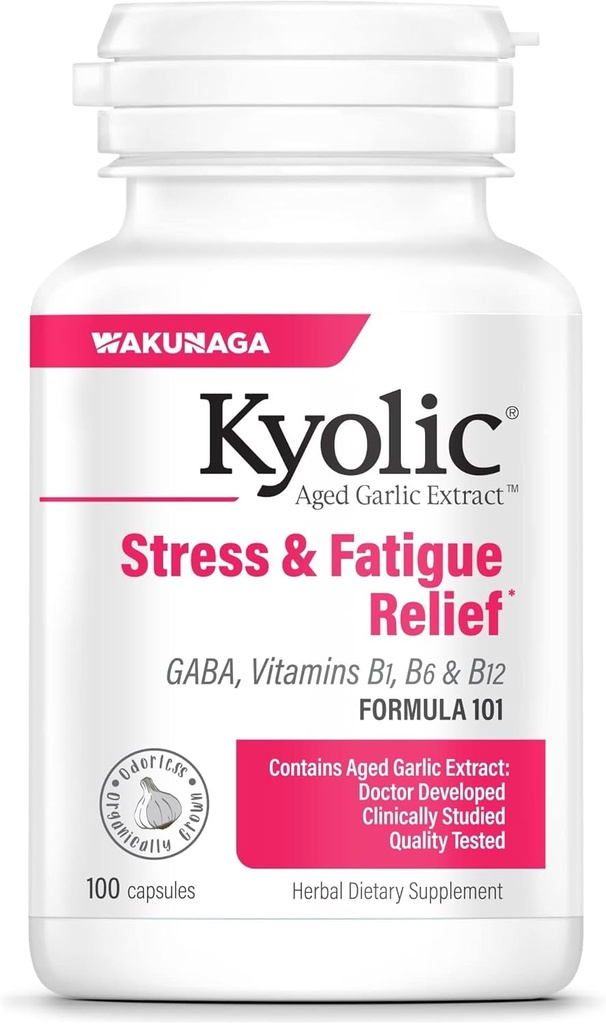 Kyolsk aged hvidløg Extract Formel 101, Stress og Træthed Relief, 100 kapsler.