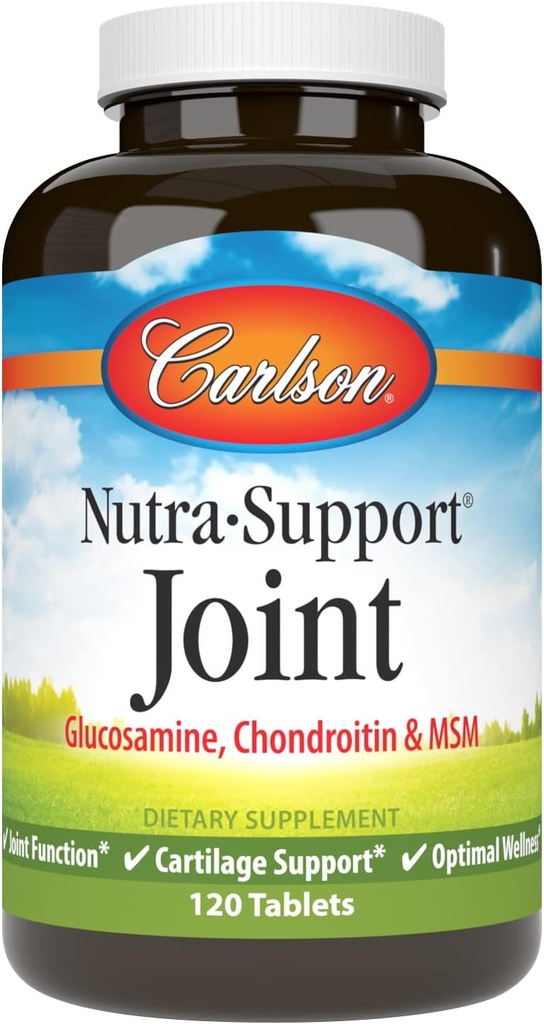 Carlson - Nutra- Support, Glucosamine Chondroitin & MSM, Fælles funktion, Cartiage Support & Optimal Wellness, 120 tabletter