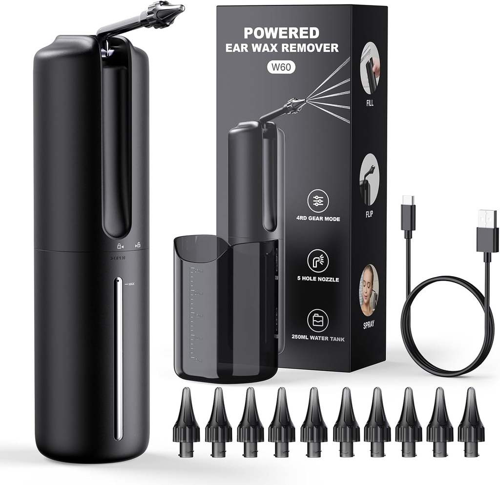 Ear Wax Removal Electric Ear Vanding Flushing System Vand drevet Ear Cleaner med 4 tryk Modes Sikker og effektiv Øre Rengøringsværktøj Vandresistent USB Genopladelig