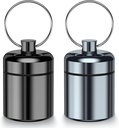 2 Pack Mini Pill Case Lille Pill Holder Keychain til purse - Bærbar Travel Pill Container Keychain, Vandtæt Metal Daily Pill Box Organizer til Office Outdoor Camping (sort & grå)