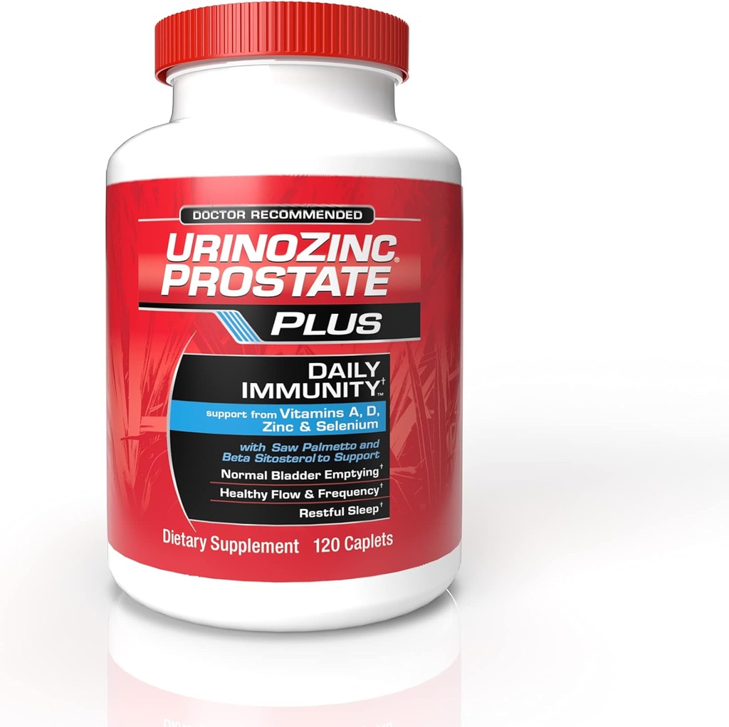 Urinozink prostata Plus daglig immunitet, 2 måneders forsyning, med Saw Palmetto & Beta sitosterol, understøtter Prostate sundhed og immunforsvar, 120 Tæl