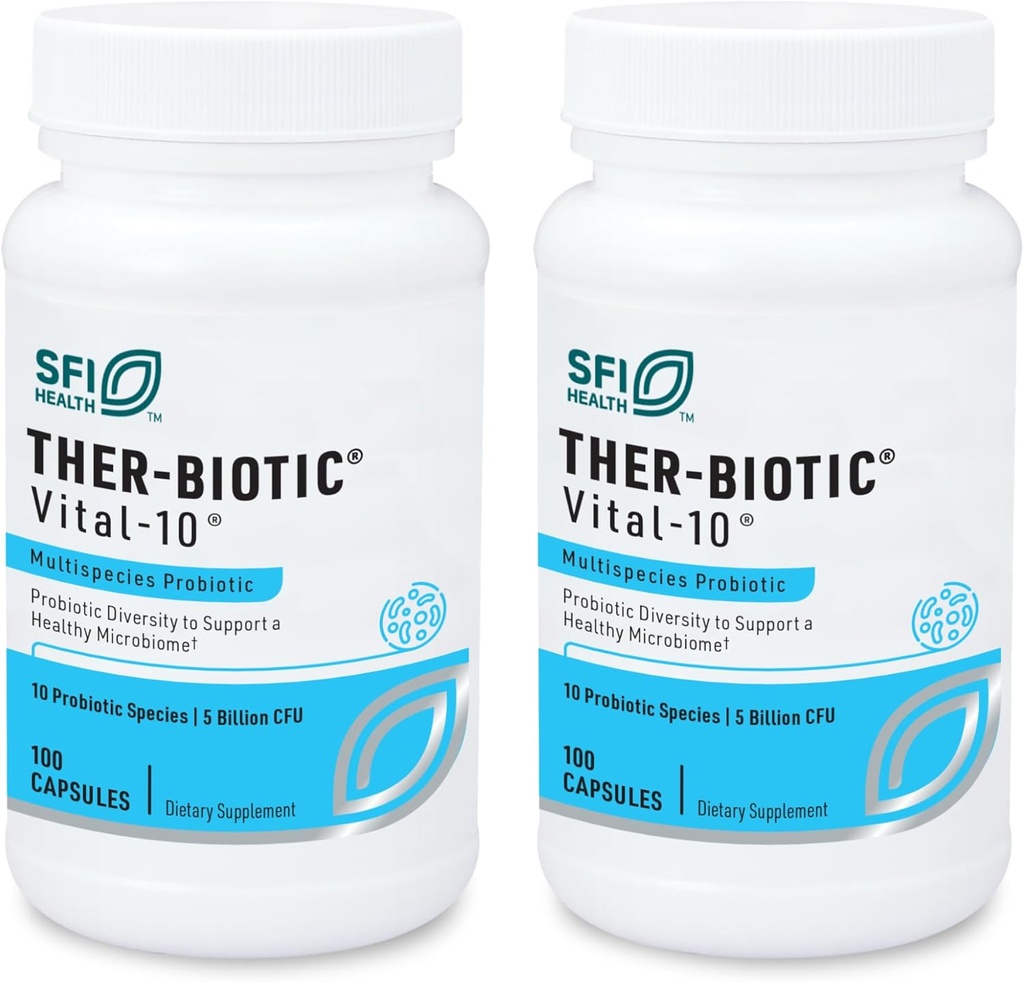 Claire Labs SFI Health Vital- 10 Probiotic - immun- og fordøjelsesstøtte Supplement 5 Millioner CFU 10 Arter med Lactobacillus, Bifidobacterium & Streptococcus, Dairy- Free (100 kapsler, 2 pakker)