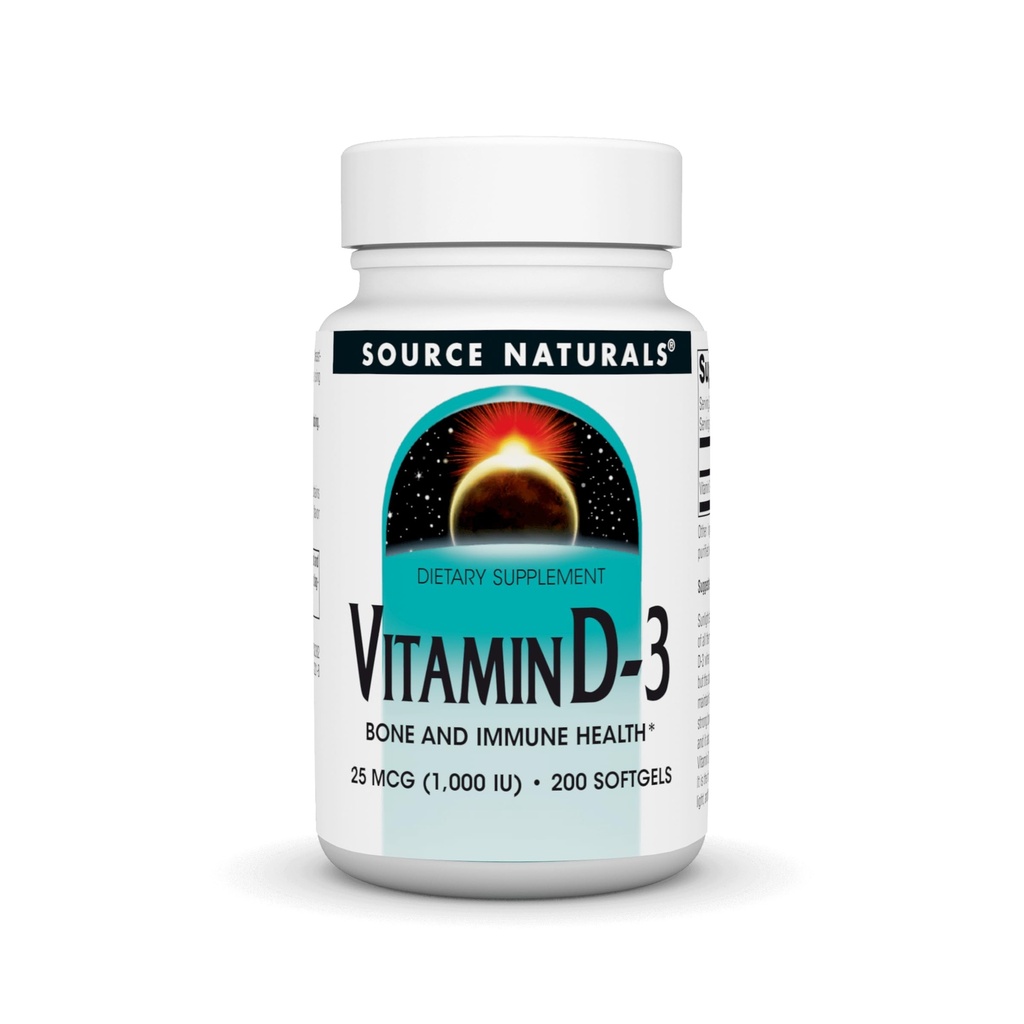 Source Naturals Vitamin D-3 1000 iu Understøtter Bone & immunforsvar * - 200 Softgels