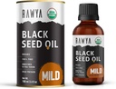 RAWYA Black Seed Oil - Cold Pressed - Black Cumin Seed - Premium Nigella Sativa - Omega 3 6 9 - Kalonji for hud og sundt hår - ikke-GMO, Gluten- fri - Wellness Oil - Mild Flavor - 3.4 Fl Oz