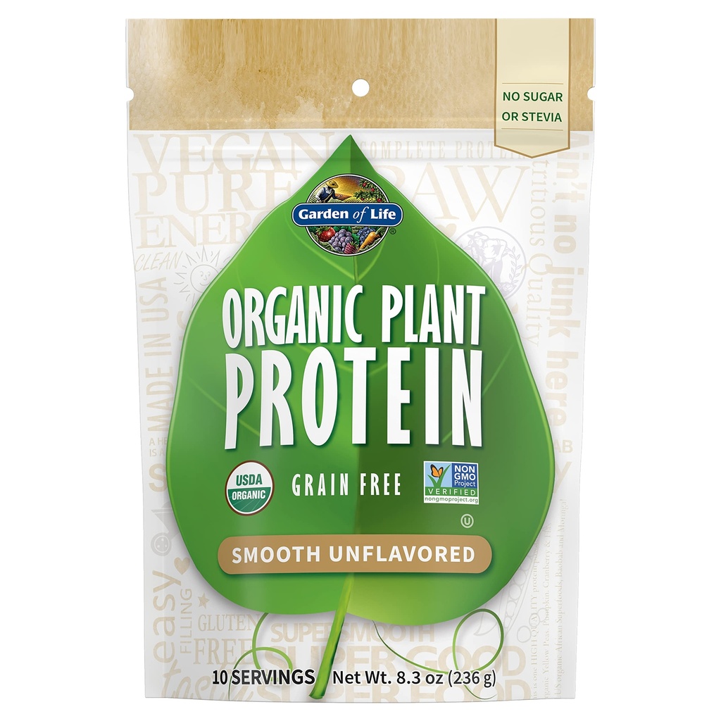 Have of Life Organic Plant Protein Glat Unflavored Powder, 10 Servering - Vegan, Grain Free & Gluten Free Plant Protein Shake, 1B CFU Probiotika & enzymer, Ingen sukker eller Stevia, 15g Protein