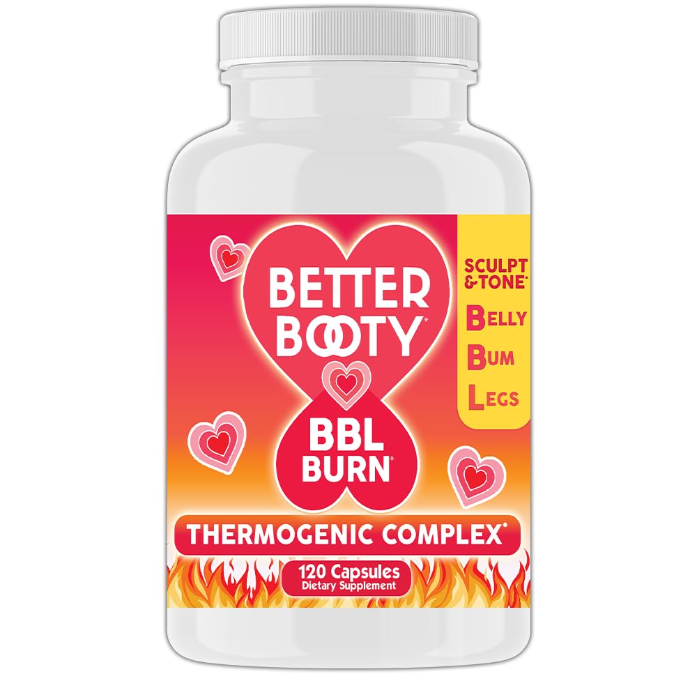 Bedre Booty BBL Burn termogene komplekse kapsler, Tone & Schedpt Belly, Bum + Legs w. Garcinia Cambogia, Guarana, Green Tea Ext, ALA, & Cayenne Pepper supplement (120ct, 60 Servere)