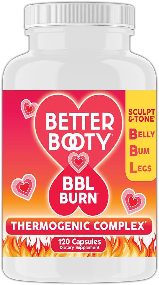 Bedre Booty BBL Burn termogene komplekse kapsler, Tone & Schedpt Belly, Bum + Legs w. Garcinia Cambogia, Guarana, Green Tea Ext, ALA, & Cayenne Pepper supplement (120ct, 60 Servere)