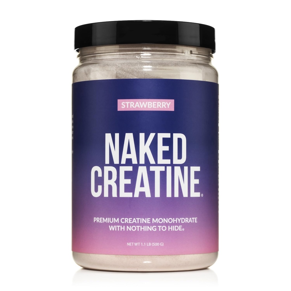 NAKED Creatin - Strawberry Flavored Creatin Monohydrat - Real Strawberry Powder, Ingen tilsætningsstoffer, Muskelvækst, Vegan, Non- GMO, Gluten Free, Soy Free - 45 Servere