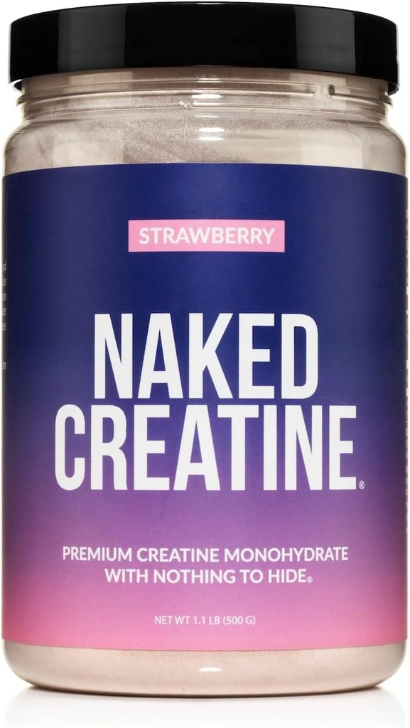 NAKED Creatin - Strawberry Flavored Creatin Monohydrat - Real Strawberry Powder, Ingen tilsætningsstoffer, Muskelvækst, Vegan, Non- GMO, Gluten Free, Soy Free - 45 Servere