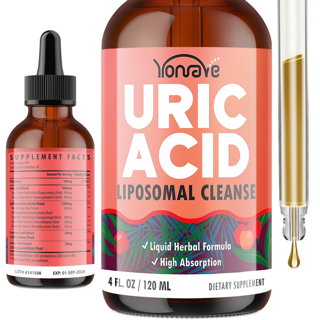 Liposomal Urisyre Drops, Tart Cherry tillæg med Selleri Seed & Boswellia Extract - Muskel, Detox, Fælles og Nyre, Urisyre Cleanse Flydende Supplement- 4 FL OZ (1 flaske)