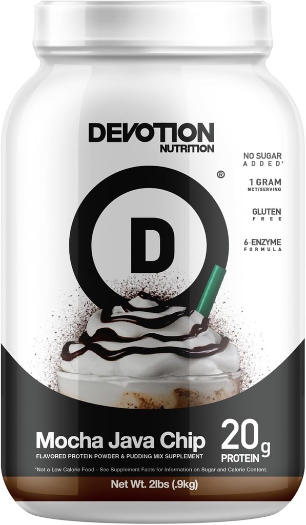 Hengivenhed Nutrition Protein Powder Blend Buddy 124; Gluten Free, Keto Friendly, Ingen Tilføjet Sugars Buddy 124; 1g MCT Buddy 124; 20g Whey & Micellar Protein Buddy 124; 2lb Tub (Mocha Java Chip)