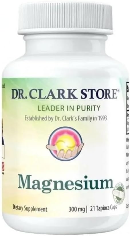 Dr. Clark Store Magnesium - 300mg, 21 vegetariske Tapioca Kapsler, Understøtter Knoglesundhed, Regulerer hjerterytme & fremmer sund muskel Tone