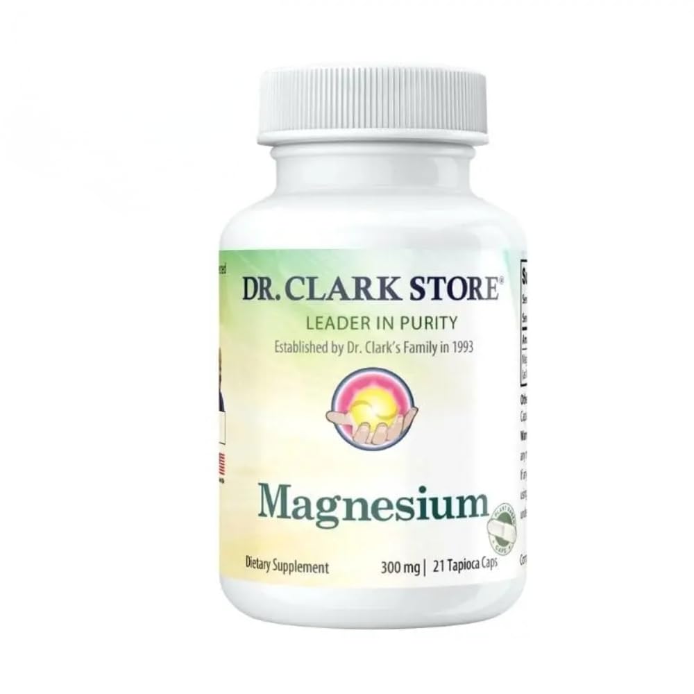 Dr. Clark Store Magnesium - 300mg, 21 vegetariske Tapioca Kapsler, Understøtter Knoglesundhed, Regulerer hjerterytme & fremmer sund muskel Tone