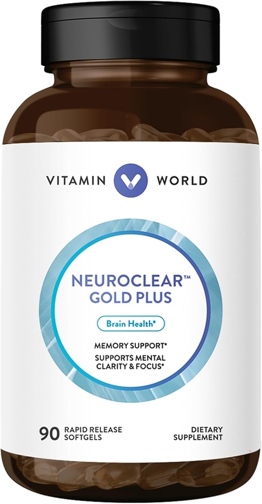 Vitamin World NeuroClear Gold Plus 90 Softgel, Phosphatidylserin, DHA, Ginkgo Biloba, Understøtter Brain og Mental Focus, Rapid- Release, Gluten Free