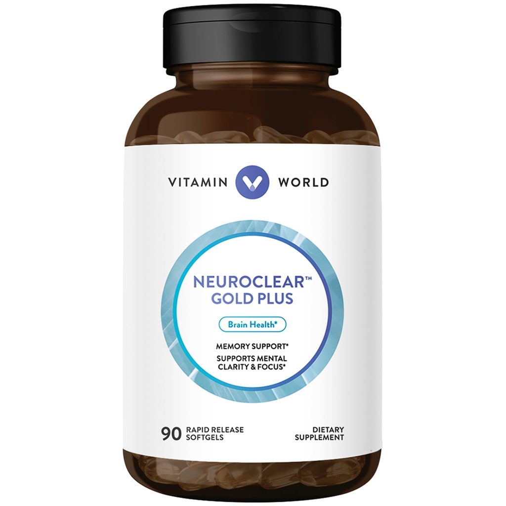 Vitamin World NeuroClear Gold Plus 90 Softgel, Phosphatidylserin, DHA, Ginkgo Biloba, Understøtter Brain og Mental Focus, Rapid- Release, Gluten Free