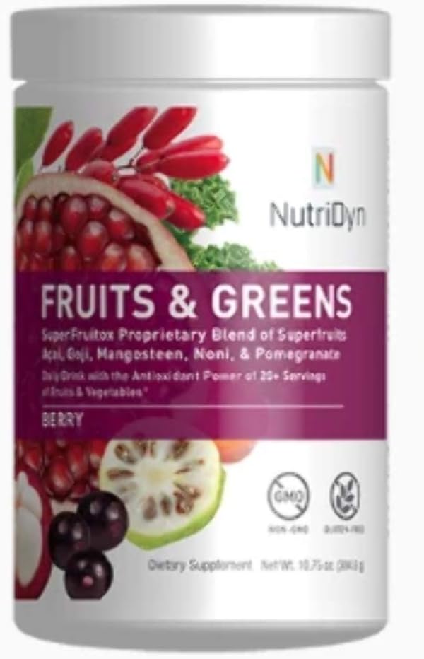 NutriDyn Fruits & Greens Berry Flavor * Certified Organic * w / Acai, Gogi, Mangosteen, Noni & Pomegranate Super Fruits 304,8 Bedste (Berry)