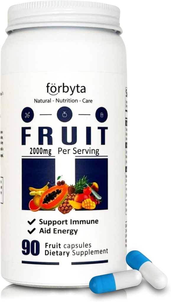 Frugt supplement - hele foder- baserede frugtblend kapsler - Natural Antioxidant Support - Rich in Essential Vitamin - Non-GMO, Gluten- Free - 90 Kapsler