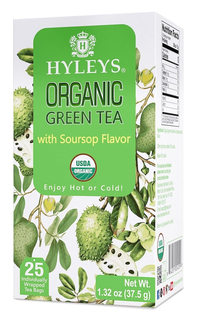 Hyleys Organic Green Tea Soursop Flavor - 25 Tea Tasker - (12 Pack - 300 Tea Tasker i alt) - Graviola Guanabana Tea