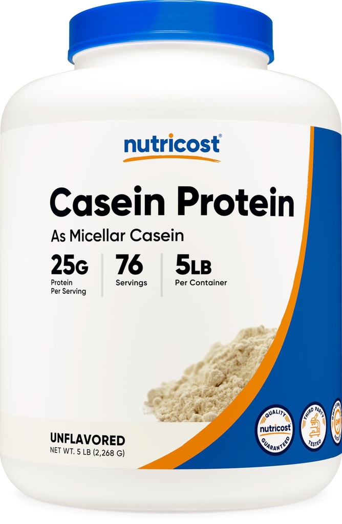 Nutricost Casein Protein Powder 5lb - Micellar Casein, Non- GMO, Gluten Free (Unflavored)