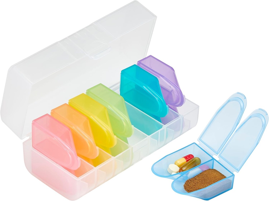 Let at Pour Pill Organizer 2 gange om dagen, Stor Pill Box 7 Ugentlig, Rejse Pill Container til Vitamin Fish Oil Kosttilskud, Pill sag AM PM Daily (Rainbow)
