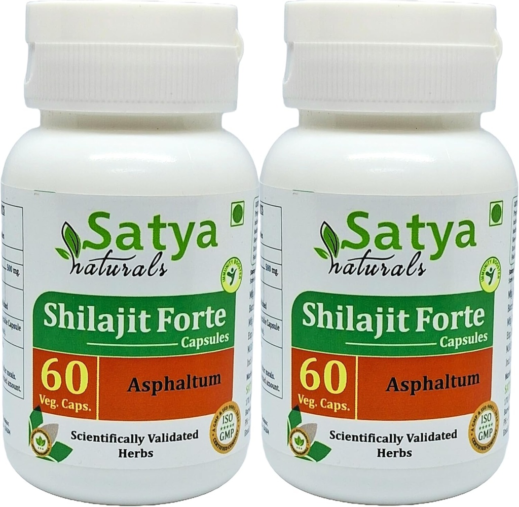 Shilajit Forte Capsules 500 mg. 60 Veg. Capsule Measures 124; Shilajit (Asphaltum) Extract Capsules for Men and Women Measures 124; Ayurvedic Herbal Supplement / Remedies Measures 124; 10: 1 Forte (2 flasker med 60 Kapsler)