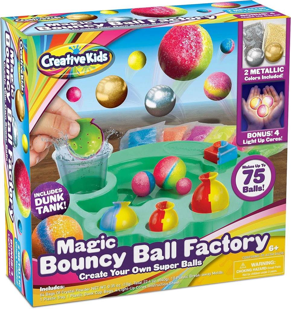 Magic Bouncy Ball Factory Set - Lav 75 Bedøvelse gør det selv Bouncy Balls, Light-Up Magic Balls! Science Kits for Kids, Perfekt til videnskabelige projekter og videnskabelige fester!