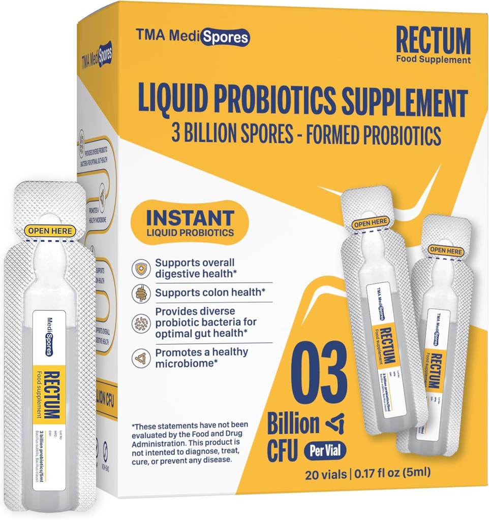 Rektum Soil- Based Probiotic Liquid Support Gut Health *: Mave Relief, Effekt på bloating, immunforsvar & Support Long Long Lasting fordøjelsessundhed, Daglig drink for voksne / børn, 20 hætteglas (3 milliarder CFU 'er / hætteglas)