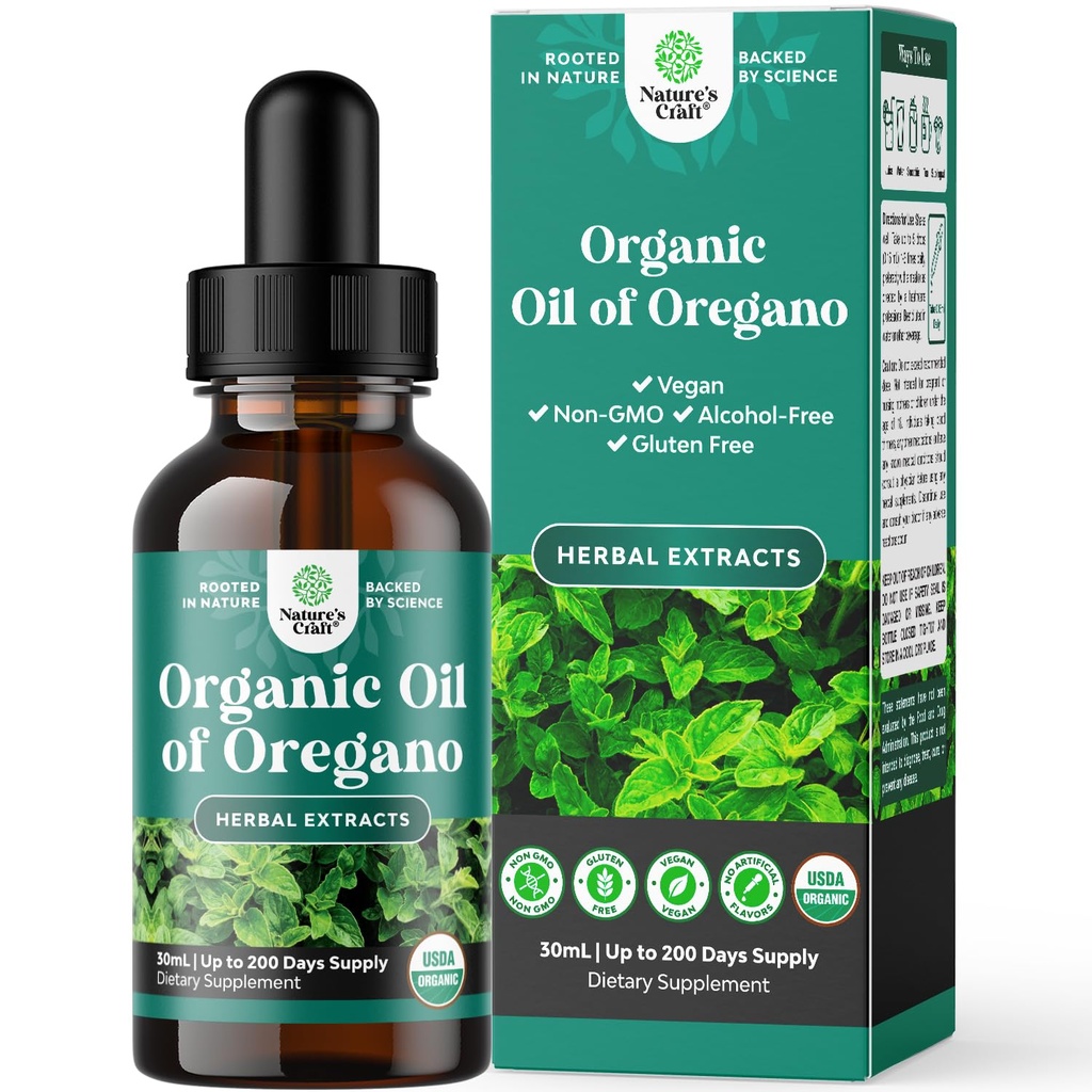 Organic Oregano Oil Drops - Super koncentreret flydende olie af Oregano med Carvacrol 60% for fordøjelse og immunforsvar - flydende urteekstrakt tinktur til immunstyrke & sunde intestiner - 30 ml