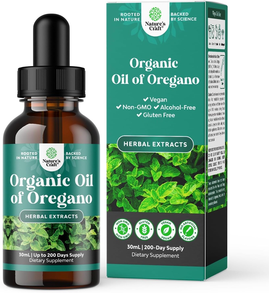 Organic Oregano Oil Drops - Super koncentreret flydende olie af Oregano med Carvacrol 60% for fordøjelse og immunforsvar - flydende urteekstrakt tinktur til immunstyrke & sunde intestiner - 30 ml