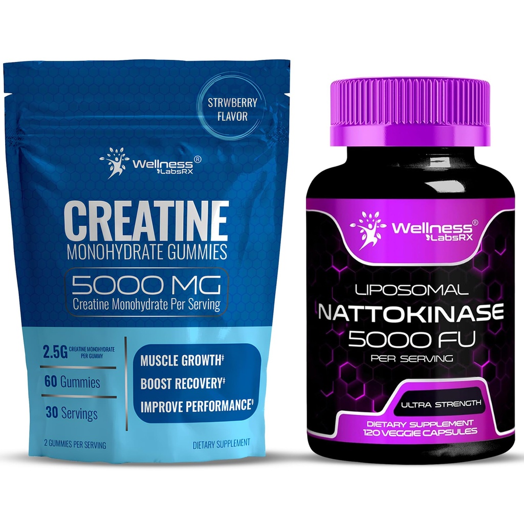 WELLENess LASSRX Natokinase Supplement kapsler 5000 FU - Creatinine Gummies 5000mg
