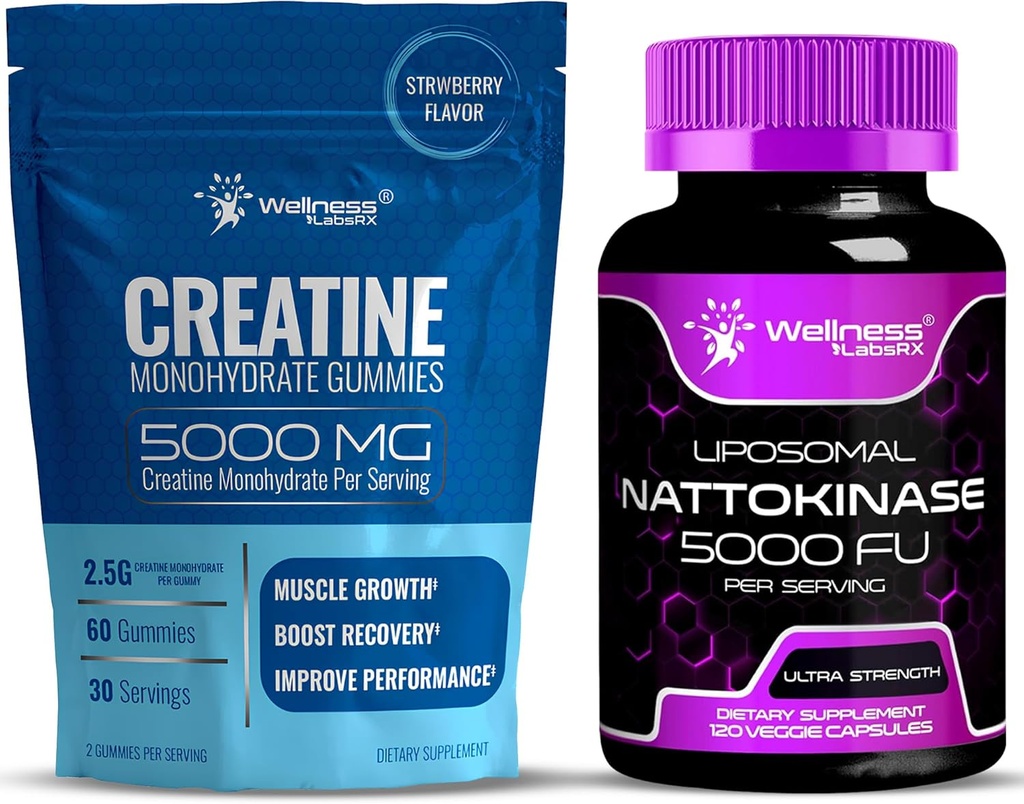 WELLENess LASSRX Natokinase Supplement kapsler 5000 FU - Creatinine Gummies 5000mg