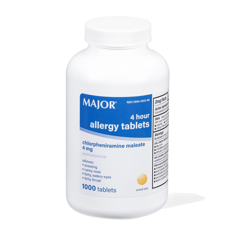 4 timers allergitabletter - Chlorpheniramin Maleate - 4 mg - Antihistamin - 1000 tabletter (1 pakke)