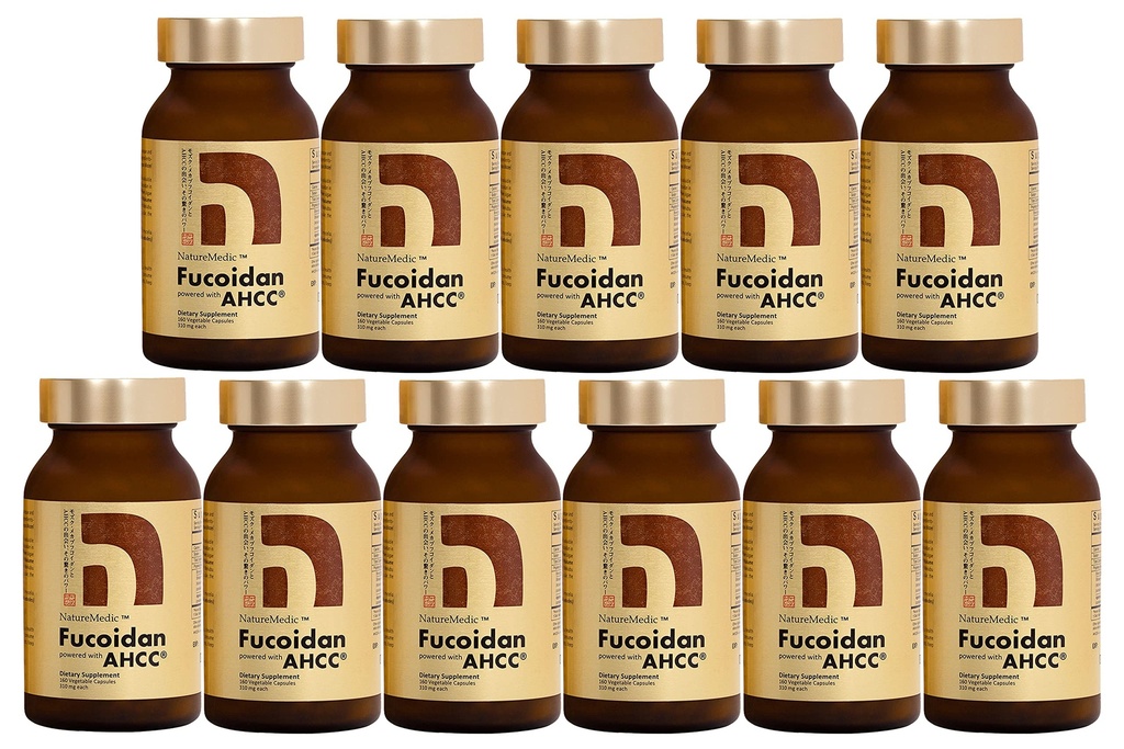 Fucoidan drevet med AHCC ® Brown Seaweed Immunity Supplement med høj renhed Organic Mekabu Mozuku Agaricus 10 flasker + gratis 1 flaske - 1760 Vegetabilske kapsler Lavet i Japan