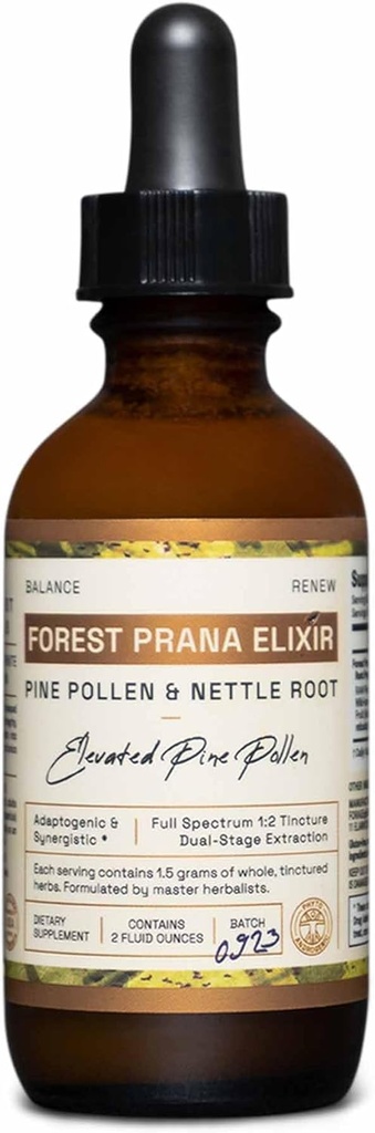 Forest Prana Elixir Pine Pollen og Nettle Root Tinktur - 1: 2 True Dual- Stage Extraction - Mountain Harvest Pine Pollen - 2 Fl Ounce Flaske