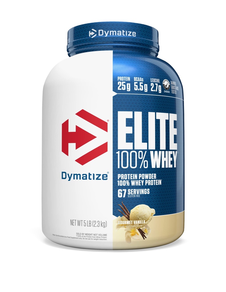Dymatize Elite 100% Whey Protein Powder, Vanilla, 25g protein, 5,5g BCAA, mindre end 140 Cal., Gluten Free, 2g Carb, 2g sukker, 3g fedt (67 Servere)