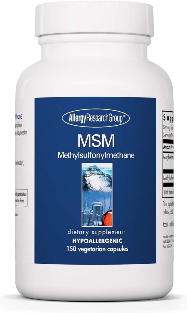 Allergy Research Group MSM Supplement - MSM Powder Kapsler for hårvækst, Methylsulfonylmethan for sundt hår, hud & negle, 500 mg Per Servering - 150 Vegetariske Kapsler