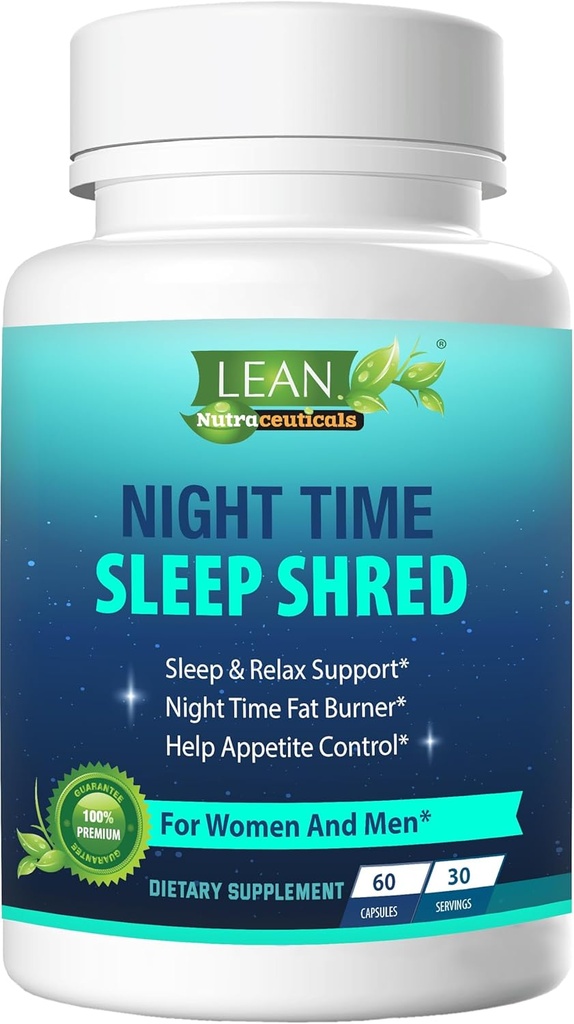 Weight Loss Sleep Aid Night Time Shred Fast Fat Burner, Melatonin L-theanine Cla Ashwagandha Valerian Root 5HTP Pill, Appetite Suppressant Metabolism Booster Calm Supplement for Women Men, 60 Capsule