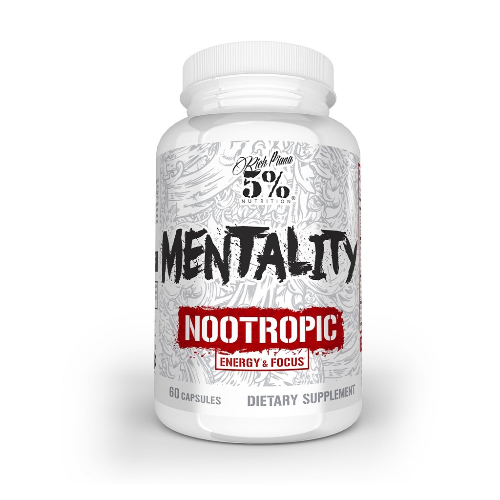 5% Nutrition Rich Piana Mentality Nootrop Blend Note 124; Brain Booster tillæg for ydeevne, hukommelse, mental Clarity Note 124; Ginseng, Ginkgo, L- Theanine, Cholin, Huperzine, 60 kapsler (30 dages forsyning)